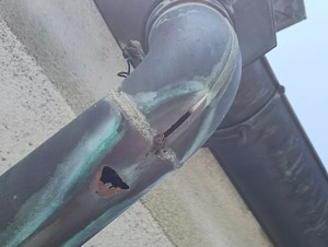 割れた銅製の樋